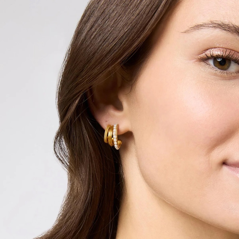 Julie Vos Gold Hydra Triple Hoop Pearl Earrings $125 NWT